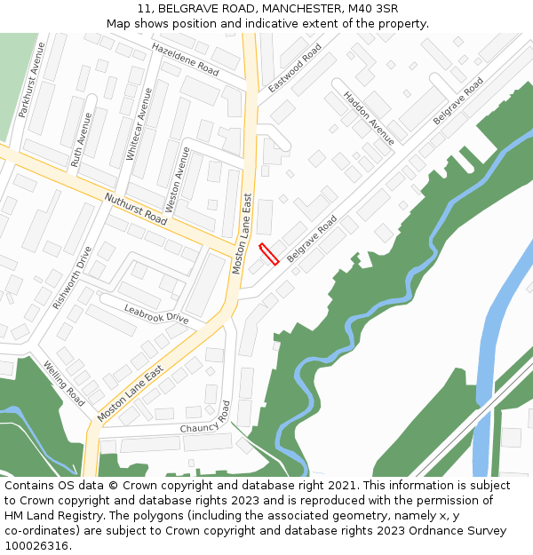 11, BELGRAVE ROAD, MANCHESTER, M40 3SR: Location map and indicative extent of plot