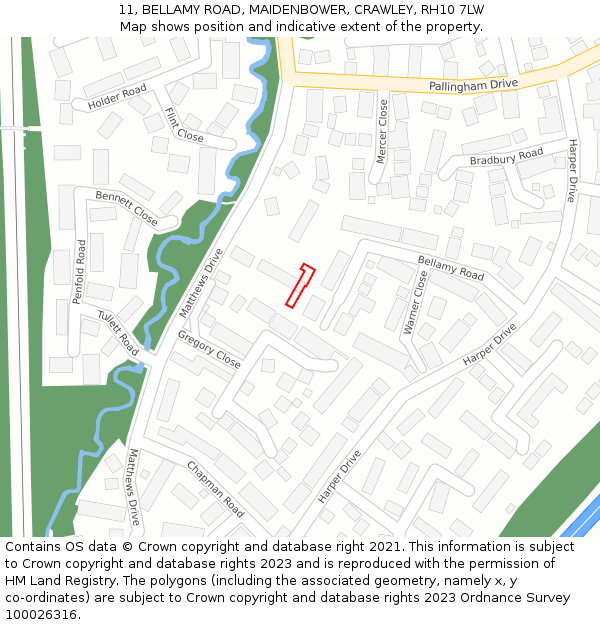11, BELLAMY ROAD, MAIDENBOWER, CRAWLEY, RH10 7LW: Location map and indicative extent of plot