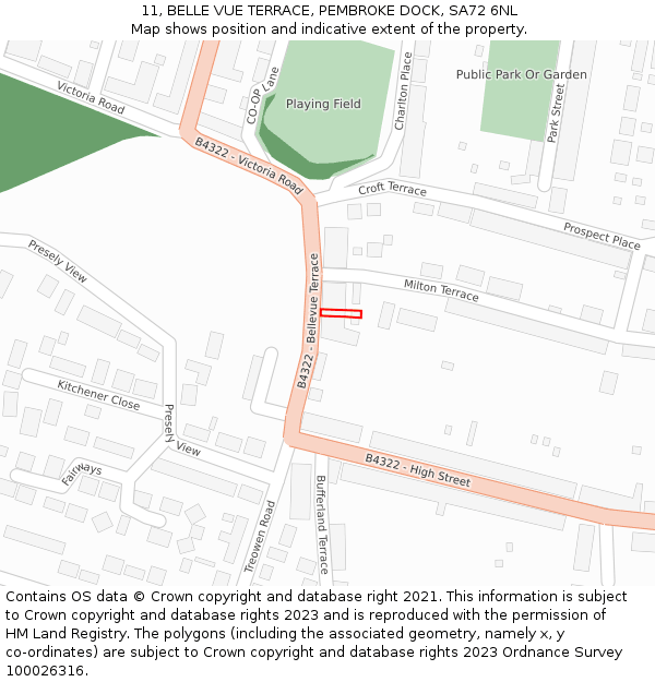 11, BELLE VUE TERRACE, PEMBROKE DOCK, SA72 6NL: Location map and indicative extent of plot