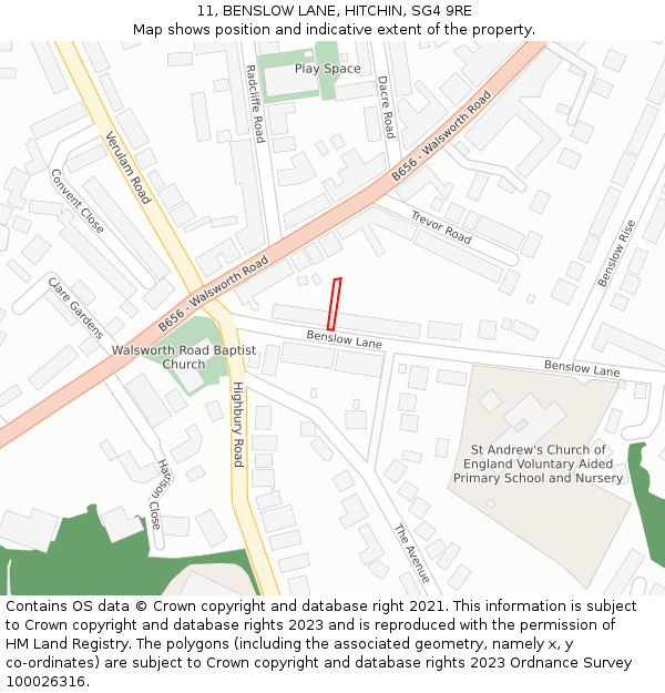 11, BENSLOW LANE, HITCHIN, SG4 9RE: Location map and indicative extent of plot