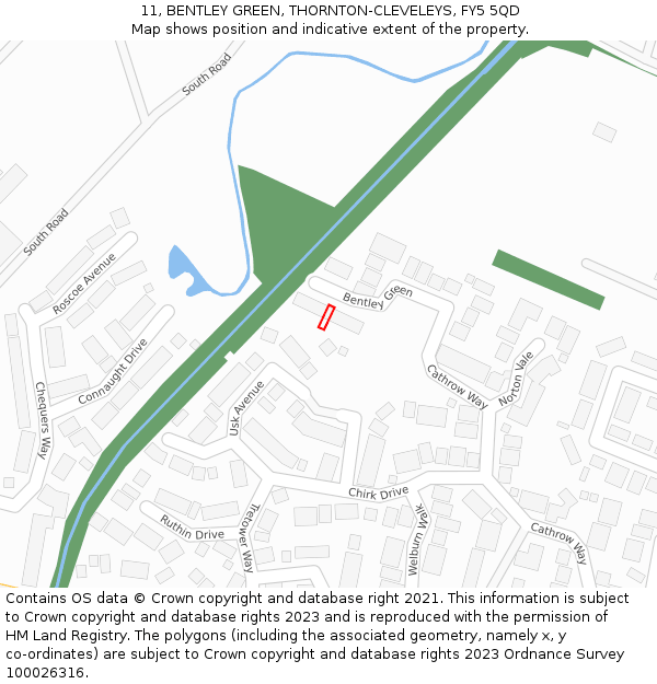 11, BENTLEY GREEN, THORNTON-CLEVELEYS, FY5 5QD: Location map and indicative extent of plot