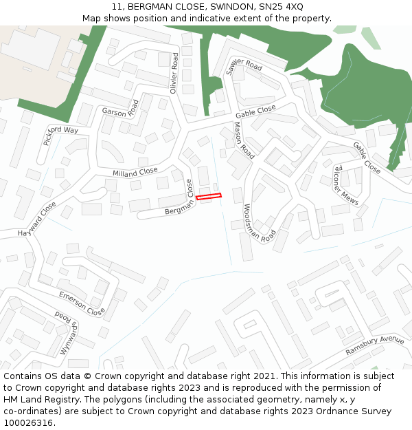 11, BERGMAN CLOSE, SWINDON, SN25 4XQ: Location map and indicative extent of plot