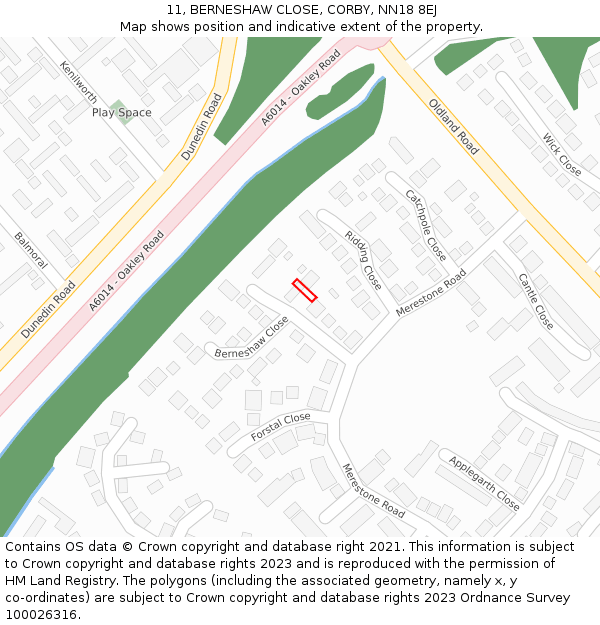 11, BERNESHAW CLOSE, CORBY, NN18 8EJ: Location map and indicative extent of plot