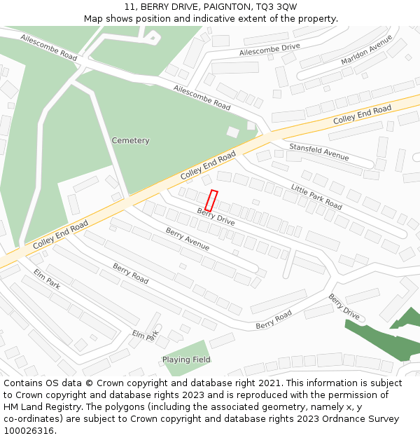 11, BERRY DRIVE, PAIGNTON, TQ3 3QW: Location map and indicative extent of plot