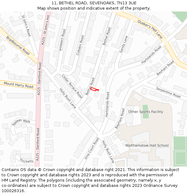 11, BETHEL ROAD, SEVENOAKS, TN13 3UE: Location map and indicative extent of plot