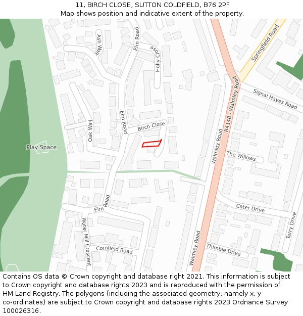 11, BIRCH CLOSE, SUTTON COLDFIELD, B76 2PF: Location map and indicative extent of plot