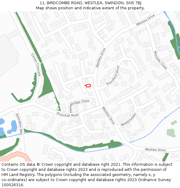 11, BIRDCOMBE ROAD, WESTLEA, SWINDON, SN5 7BJ: Location map and indicative extent of plot