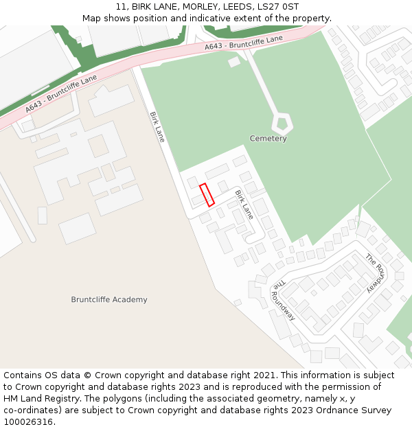 11, BIRK LANE, MORLEY, LEEDS, LS27 0ST: Location map and indicative extent of plot