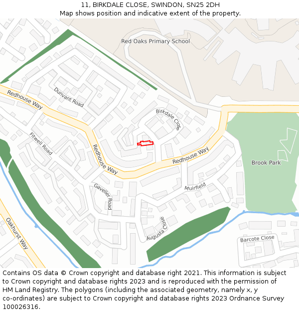 11, BIRKDALE CLOSE, SWINDON, SN25 2DH: Location map and indicative extent of plot