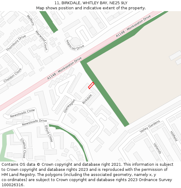 11, BIRKDALE, WHITLEY BAY, NE25 9LY: Location map and indicative extent of plot