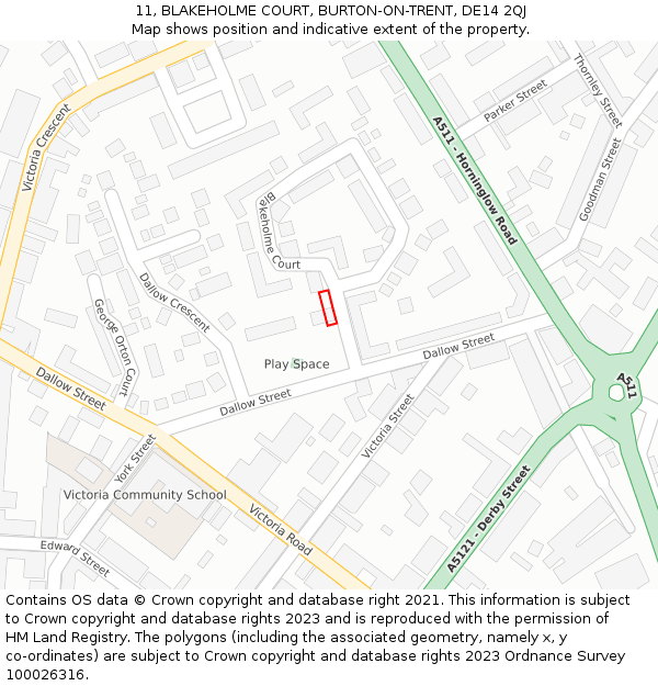 11, BLAKEHOLME COURT, BURTON-ON-TRENT, DE14 2QJ: Location map and indicative extent of plot