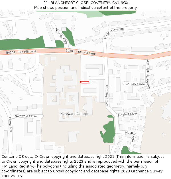 11, BLANCHFORT CLOSE, COVENTRY, CV4 9GX: Location map and indicative extent of plot