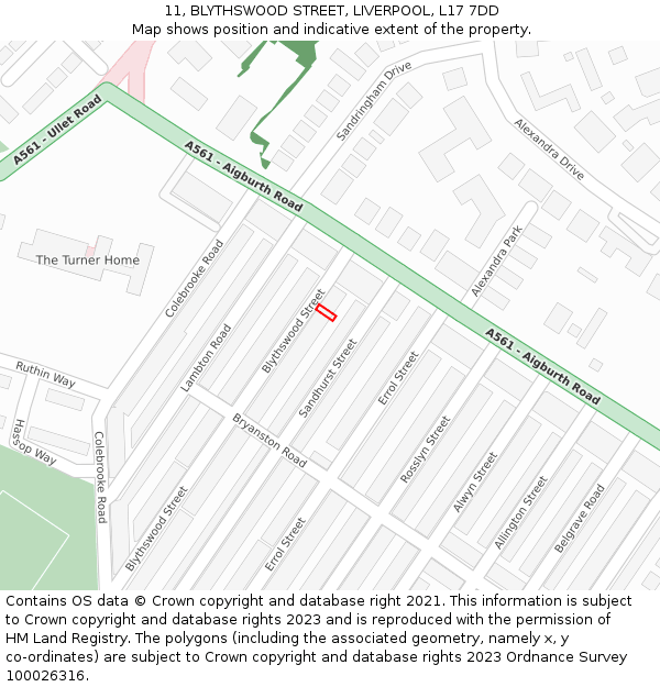 11, BLYTHSWOOD STREET, LIVERPOOL, L17 7DD: Location map and indicative extent of plot