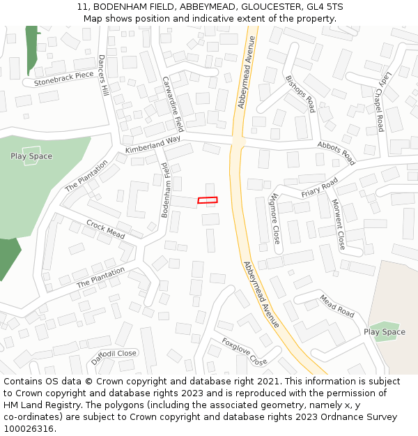 11, BODENHAM FIELD, ABBEYMEAD, GLOUCESTER, GL4 5TS: Location map and indicative extent of plot