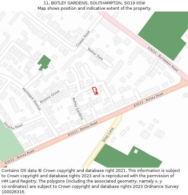 11, BOTLEY GARDENS, SOUTHAMPTON, SO19 0SW: Location map and indicative extent of plot
