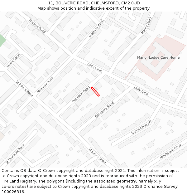 11, BOUVERIE ROAD, CHELMSFORD, CM2 0UD: Location map and indicative extent of plot