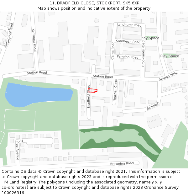 11, BRADFIELD CLOSE, STOCKPORT, SK5 6XP: Location map and indicative extent of plot