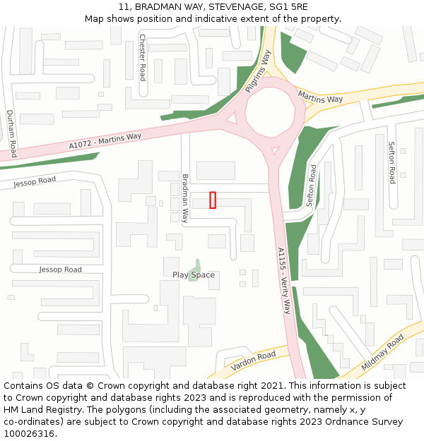 11, BRADMAN WAY, STEVENAGE, SG1 5RE: Location map and indicative extent of plot