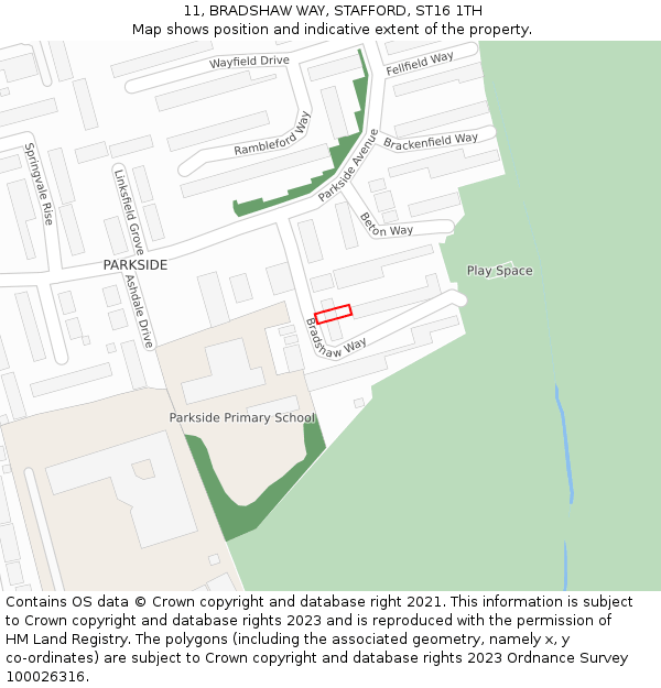 11, BRADSHAW WAY, STAFFORD, ST16 1TH: Location map and indicative extent of plot