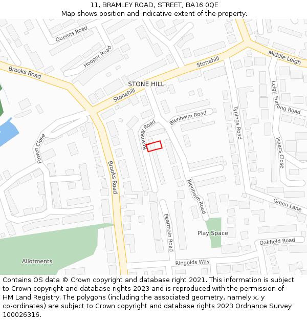 11, BRAMLEY ROAD, STREET, BA16 0QE: Location map and indicative extent of plot