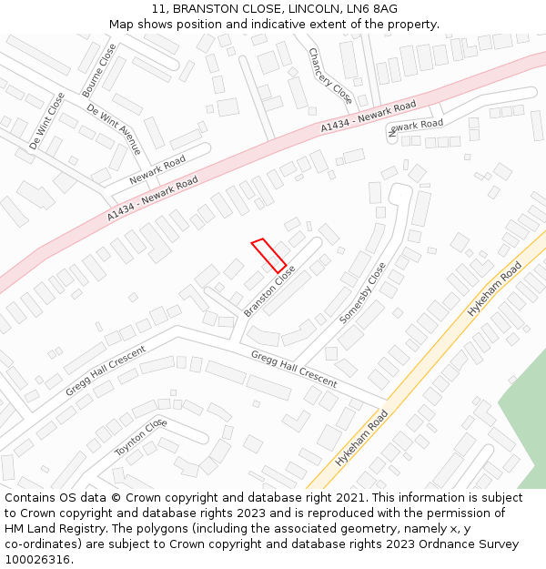 11, BRANSTON CLOSE, LINCOLN, LN6 8AG: Location map and indicative extent of plot