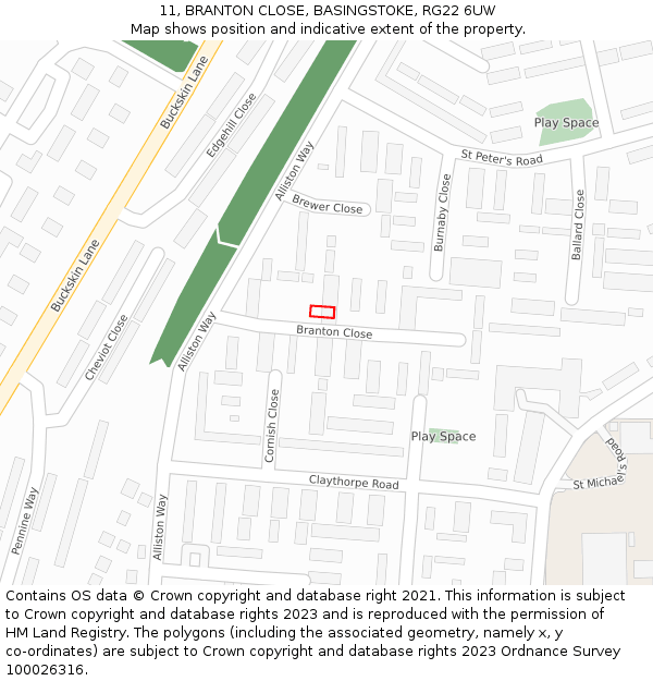 11, BRANTON CLOSE, BASINGSTOKE, RG22 6UW: Location map and indicative extent of plot