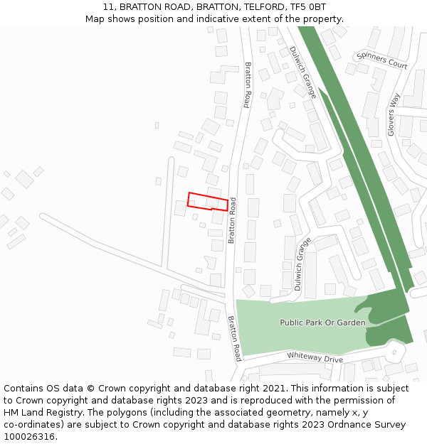 11, BRATTON ROAD, BRATTON, TELFORD, TF5 0BT: Location map and indicative extent of plot