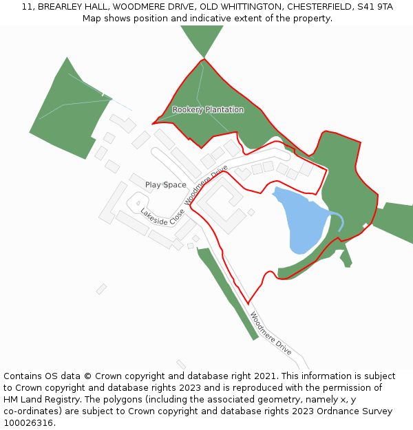 11, BREARLEY HALL, WOODMERE DRIVE, OLD WHITTINGTON, CHESTERFIELD, S41 9TA: Location map and indicative extent of plot