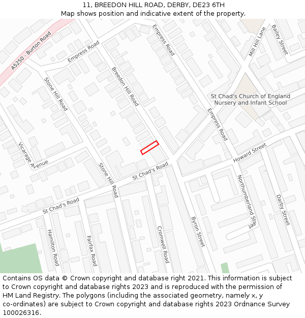 11, BREEDON HILL ROAD, DERBY, DE23 6TH: Location map and indicative extent of plot