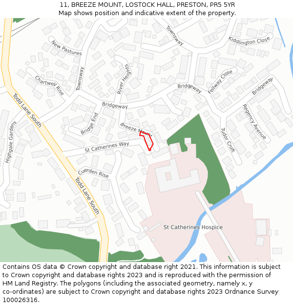11, BREEZE MOUNT, LOSTOCK HALL, PRESTON, PR5 5YR: Location map and indicative extent of plot