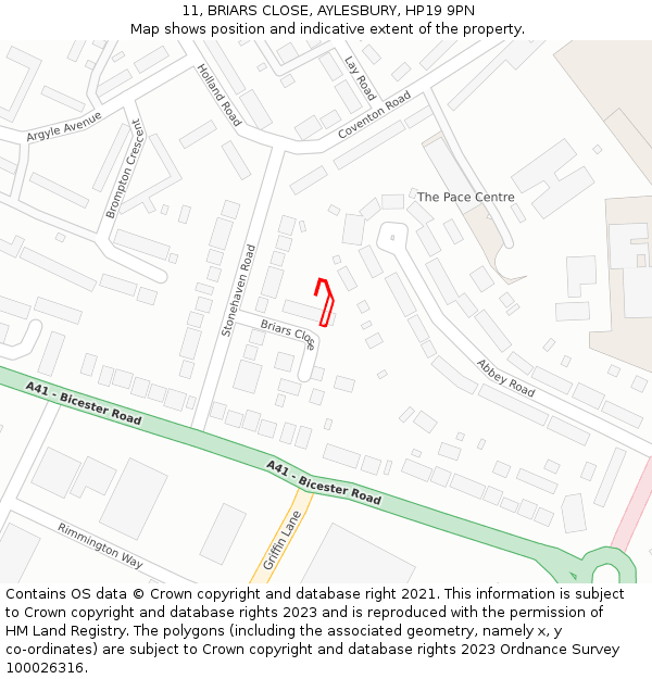 11, BRIARS CLOSE, AYLESBURY, HP19 9PN: Location map and indicative extent of plot