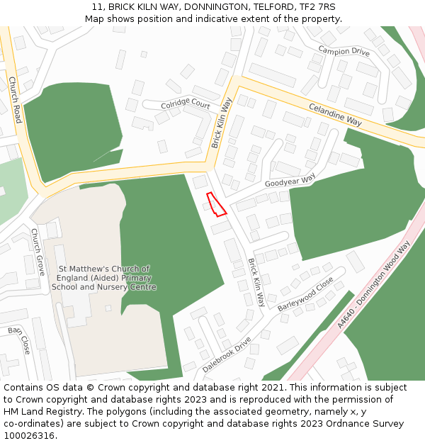 11, BRICK KILN WAY, DONNINGTON, TELFORD, TF2 7RS: Location map and indicative extent of plot