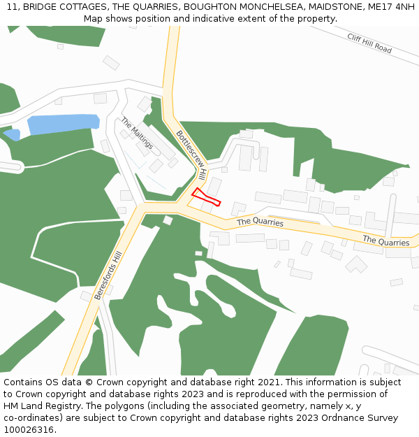 11, BRIDGE COTTAGES, THE QUARRIES, BOUGHTON MONCHELSEA, MAIDSTONE, ME17 4NH: Location map and indicative extent of plot