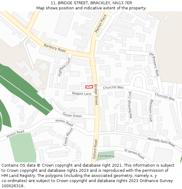 11, BRIDGE STREET, BRACKLEY, NN13 7ER: Location map and indicative extent of plot