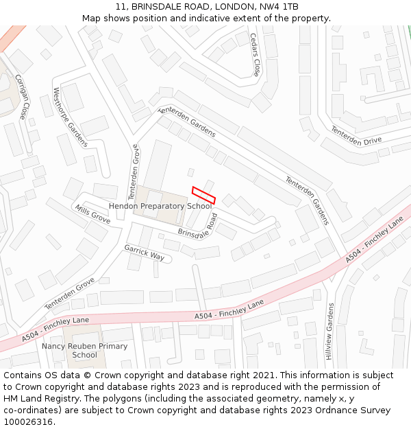 11, BRINSDALE ROAD, LONDON, NW4 1TB: Location map and indicative extent of plot