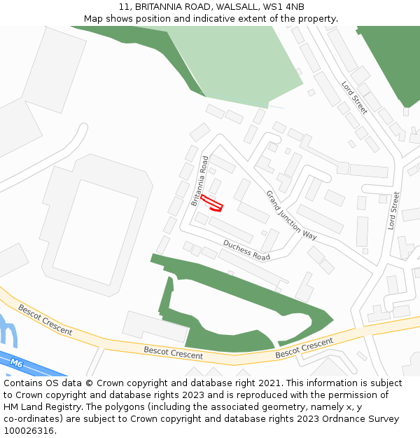 11, BRITANNIA ROAD, WALSALL, WS1 4NB: Location map and indicative extent of plot