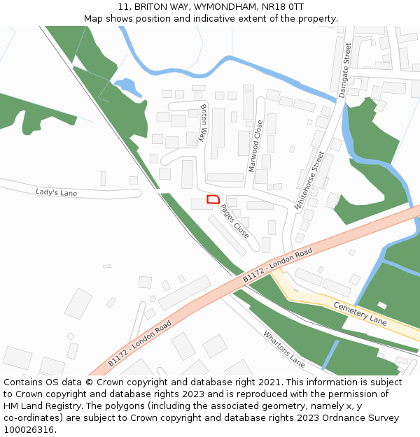 11, BRITON WAY, WYMONDHAM, NR18 0TT: Location map and indicative extent of plot