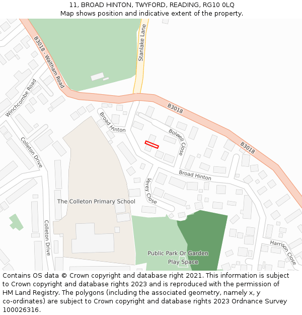 11, BROAD HINTON, TWYFORD, READING, RG10 0LQ: Location map and indicative extent of plot