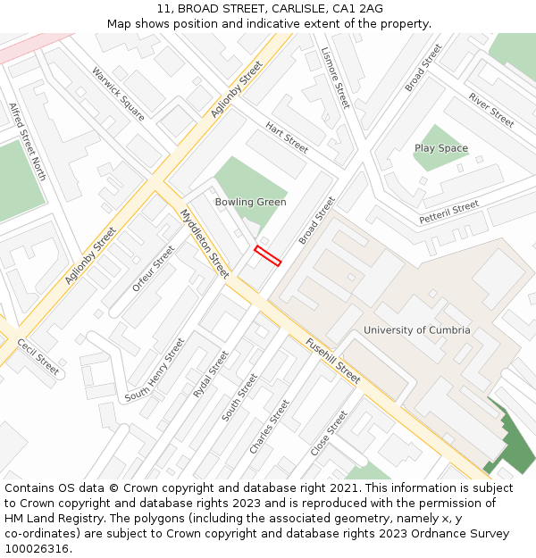 11, BROAD STREET, CARLISLE, CA1 2AG: Location map and indicative extent of plot