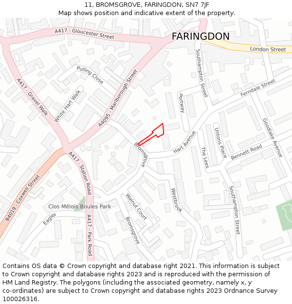 11, BROMSGROVE, FARINGDON, SN7 7JF: Location map and indicative extent of plot