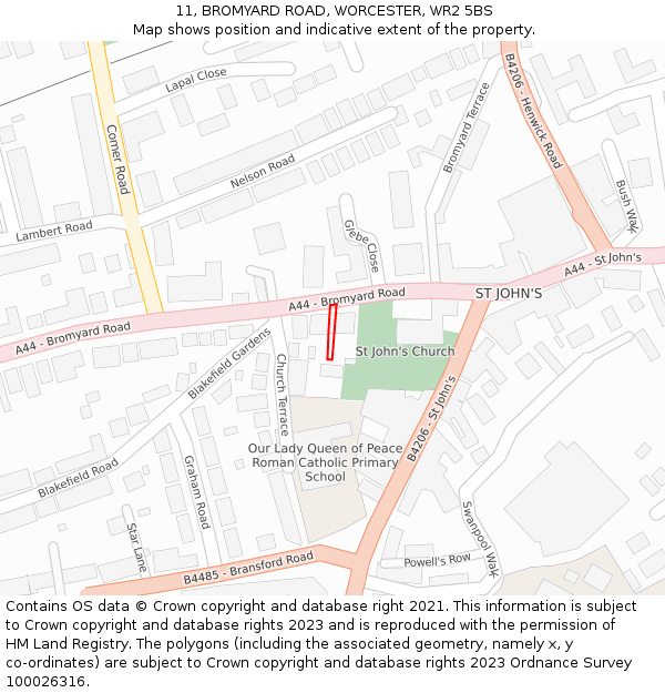 11, BROMYARD ROAD, WORCESTER, WR2 5BS: Location map and indicative extent of plot