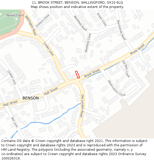 11, BROOK STREET, BENSON, WALLINGFORD, OX10 6LQ: Location map and indicative extent of plot