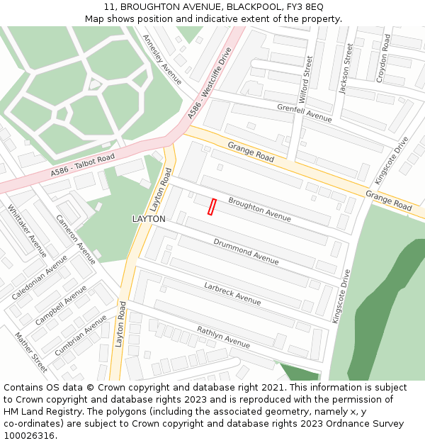 11, BROUGHTON AVENUE, BLACKPOOL, FY3 8EQ: Location map and indicative extent of plot