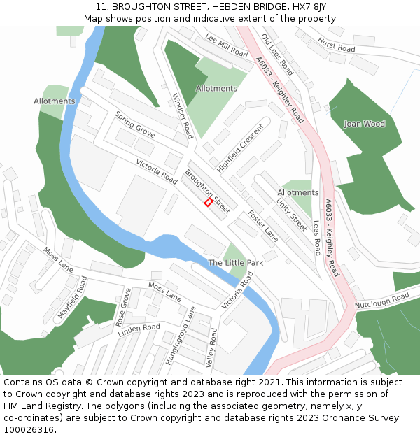 11, BROUGHTON STREET, HEBDEN BRIDGE, HX7 8JY: Location map and indicative extent of plot
