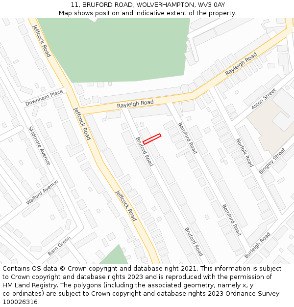11, BRUFORD ROAD, WOLVERHAMPTON, WV3 0AY: Location map and indicative extent of plot