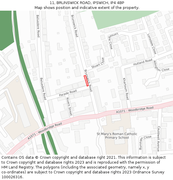 11, BRUNSWICK ROAD, IPSWICH, IP4 4BP: Location map and indicative extent of plot
