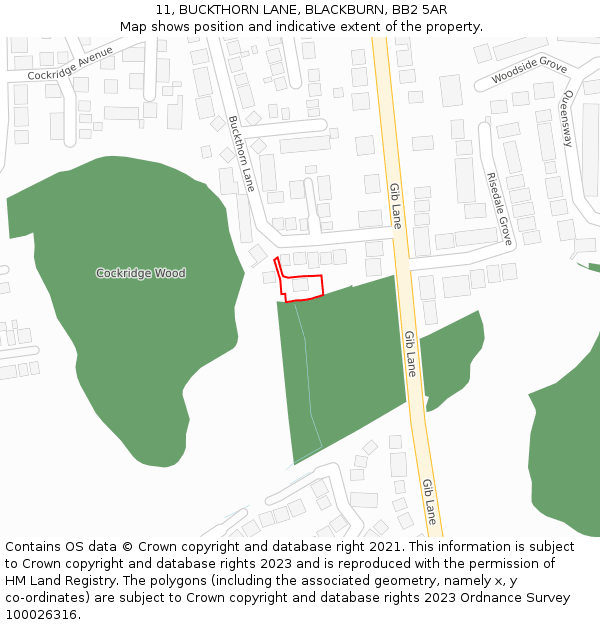 11, BUCKTHORN LANE, BLACKBURN, BB2 5AR: Location map and indicative extent of plot