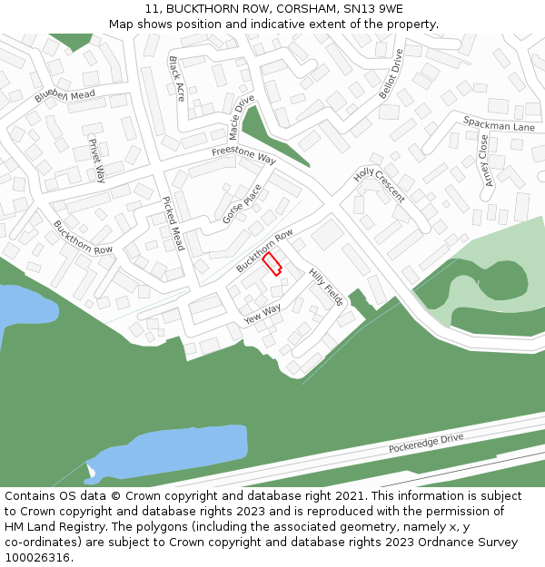 11, BUCKTHORN ROW, CORSHAM, SN13 9WE: Location map and indicative extent of plot