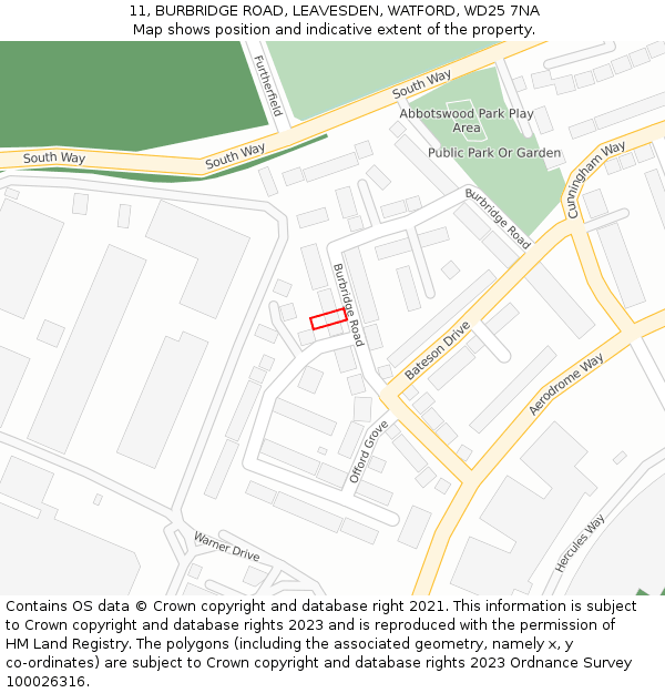 11, BURBRIDGE ROAD, LEAVESDEN, WATFORD, WD25 7NA: Location map and indicative extent of plot