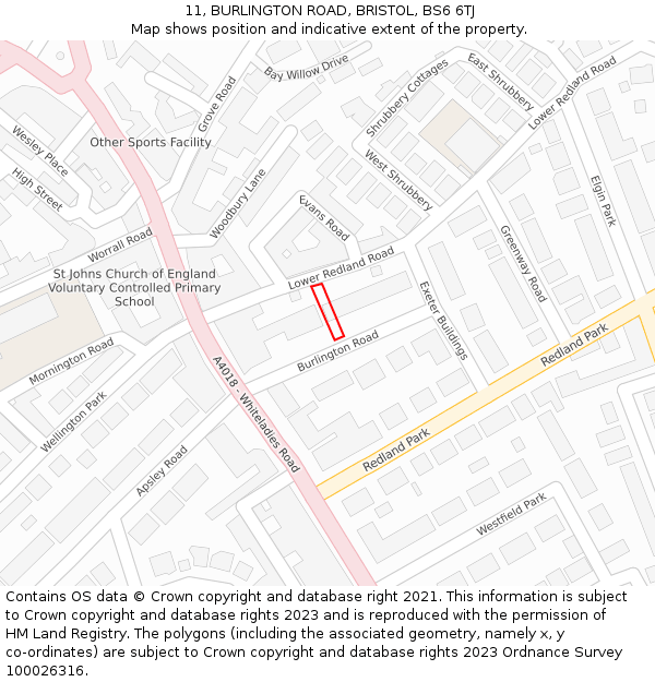 11, BURLINGTON ROAD, BRISTOL, BS6 6TJ: Location map and indicative extent of plot